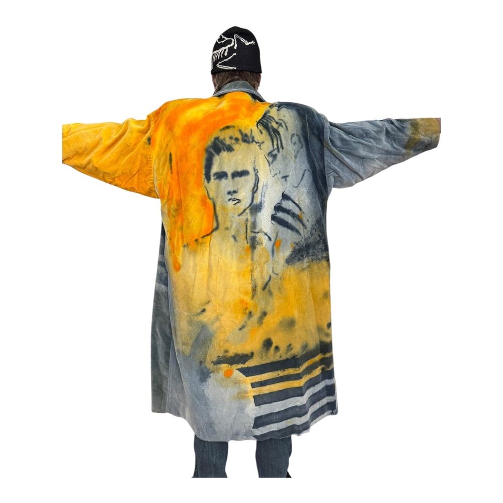 VTG 90's I’m no walking canvas Carole Waller painted long Vintage velvet coat XL